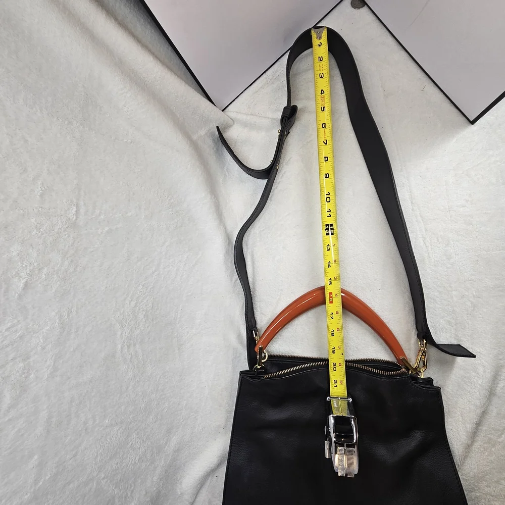 Black Leather Bag with Orange Handle